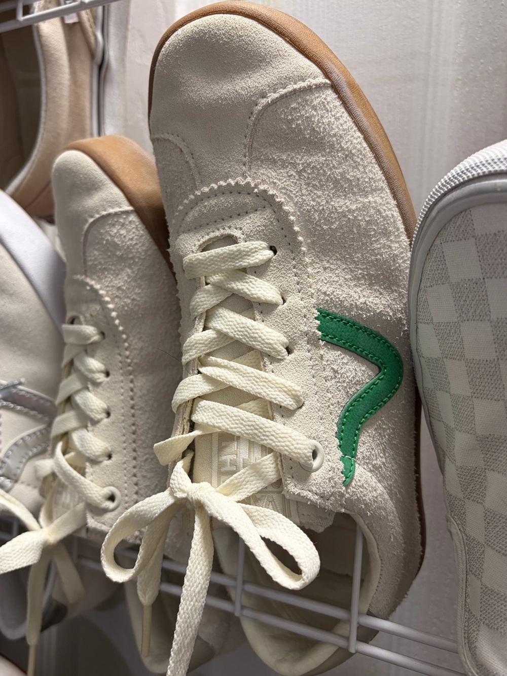 Vans Cream Suede Sneakers with Green Side Accent